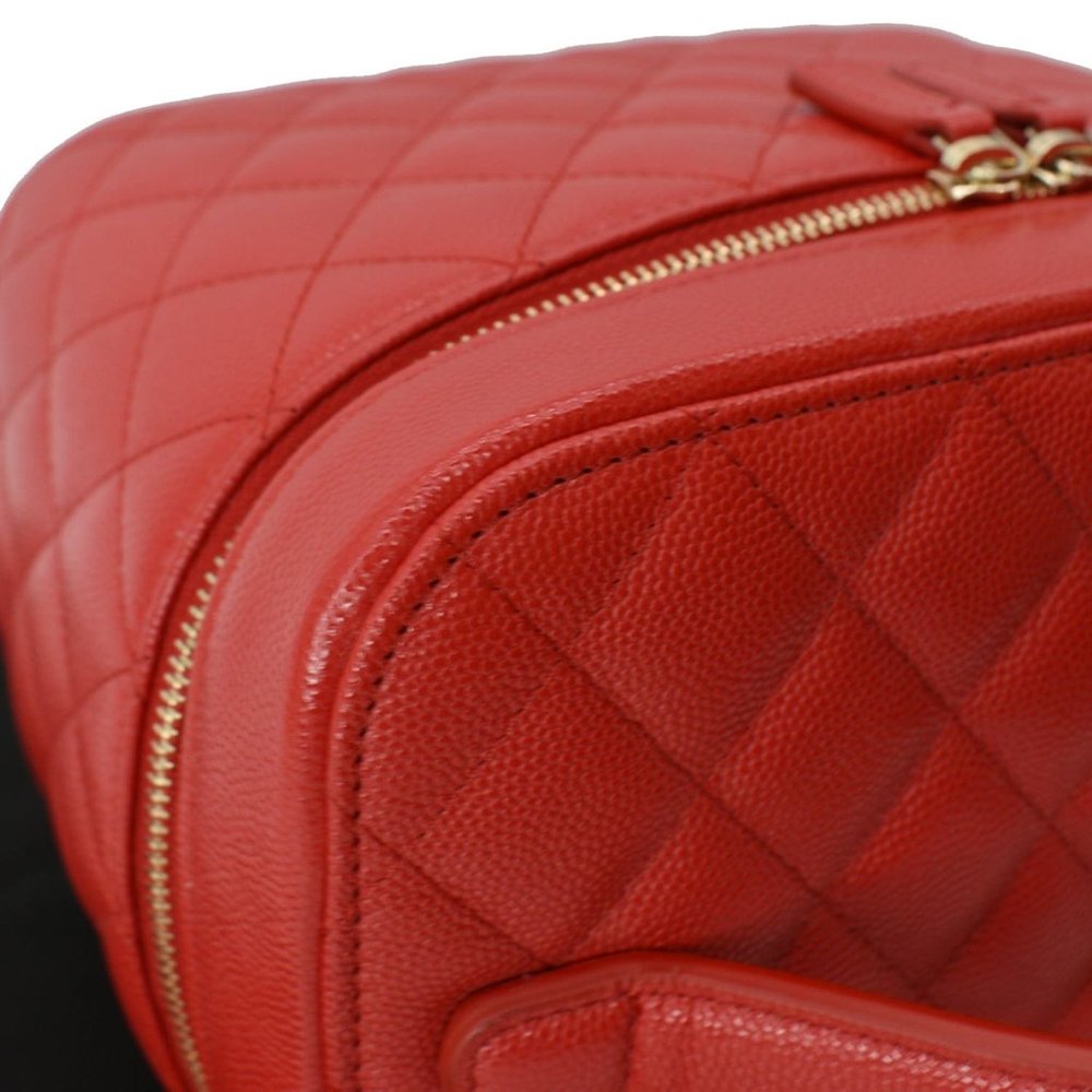 CHANEL  Vanity Caviar Leather Cosmetic Satchel Bag Red - Picture 6 of 11
